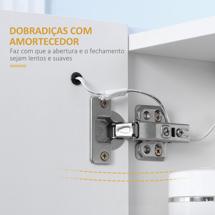 Armário com Espelho de Casa de Banho com Luz LED Armário de Casa de Banho Suspenso com 2 Portas e Interruptor Tátil Estilo Moderno 70x15x65 cm Branco
