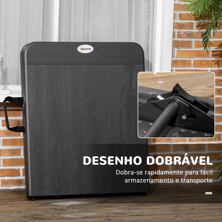 Mesa Dobrável de Jardim Retangular Portátil 180x75,5x73 cm Mesa de Refeição de Exterior em Aço e HDPE com Alça de Transporte para 6 Pessoas Carga 100 kg Cinza Escuro