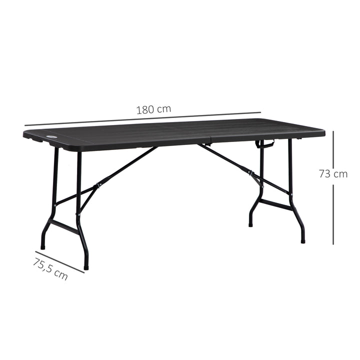 Mesa Dobrável de Jardim Retangular Portátil 180x75,5x73 cm Mesa de Refeição de Exterior em Aço e HDPE com Alça de Transporte para 6 Pessoas Carga 100 kg Cinza Escuro