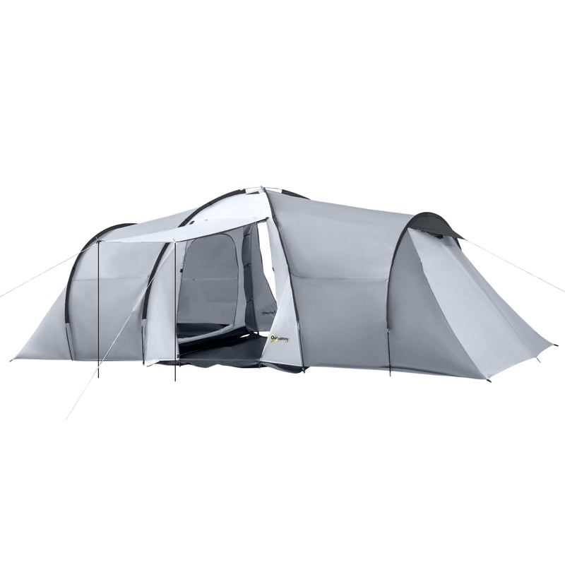 Tenda de Campismo Familiar para 4-6 Pessoas Tenda de Campismo Dobrável com 2 Janelas e Bolsa de Transporte Impermeável Anti-UV para Caminhadas 590x245x193 cm Cinza