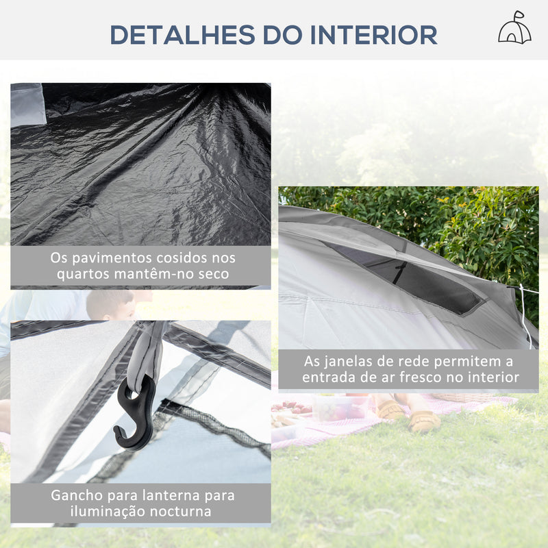 Tenda de Campismo Familiar para 4-6 Pessoas Tenda de Campismo Dobrável com 2 Janelas e Bolsa de Transporte Impermeável Anti-UV para Caminhadas 590x245x193 cm Cinza