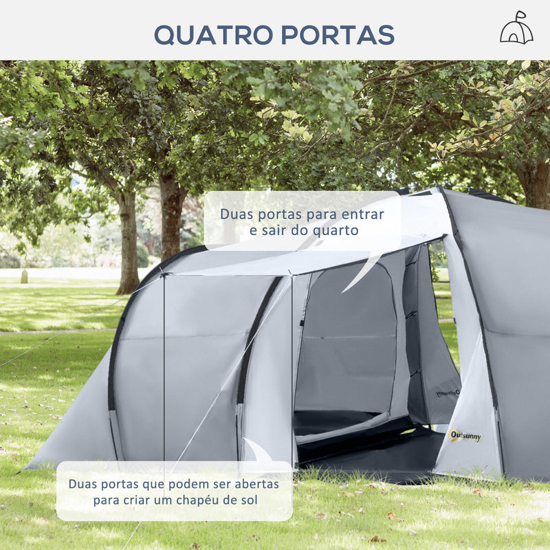 Tenda de Campismo Familiar para 4-6 Pessoas Tenda de Campismo Dobrável com 2 Janelas e Bolsa de Transporte Impermeável Anti-UV para Caminhadas 590x245x193 cm Cinza