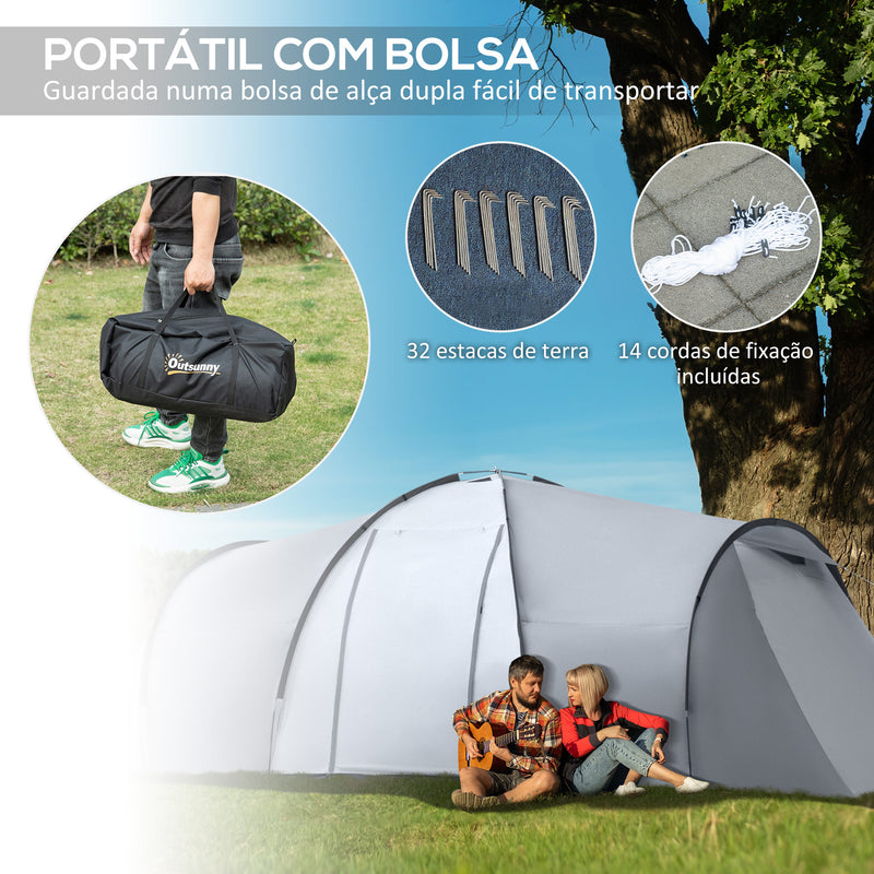 Tenda de Campismo Familiar para 4-6 Pessoas Tenda de Campismo Dobrável com 2 Janelas e Bolsa de Transporte Impermeável Anti-UV para Caminhadas 590x245x193 cm Cinza