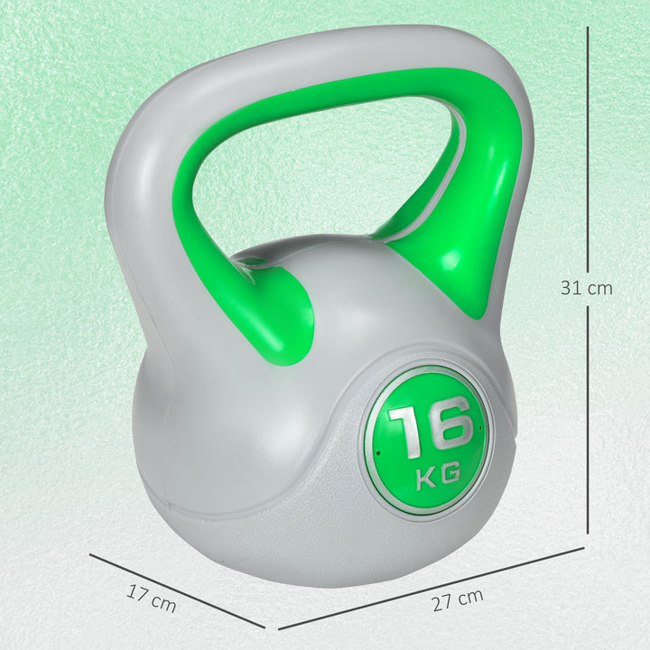 Kettlebell 16 kg Peso Russo com Revestimento de PU e Enchimento de Areia para Treinamento em Casa Ginásio 26x18x32 cm Verde e Cinza
