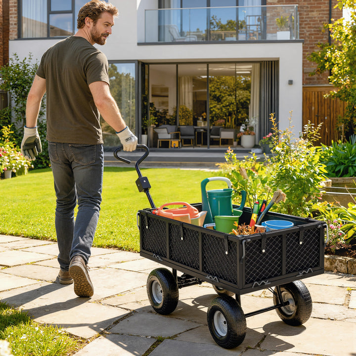 Carrinho de Transporte com Rodas Grandes Carrinho de Jardim com Guiador Giratório Ajustável e Bolsa Impermeável Removível Carga 300 kg Carrinho de Praia 105x51x54 cm Preto