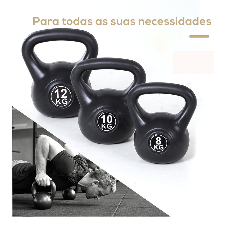 Peso Russo de 12 kg Kettlebell Preenchido de Areia com Punho Largo e Antiderrapante para Trenos em Casa e Ginásio 27x21x31 cm Preto