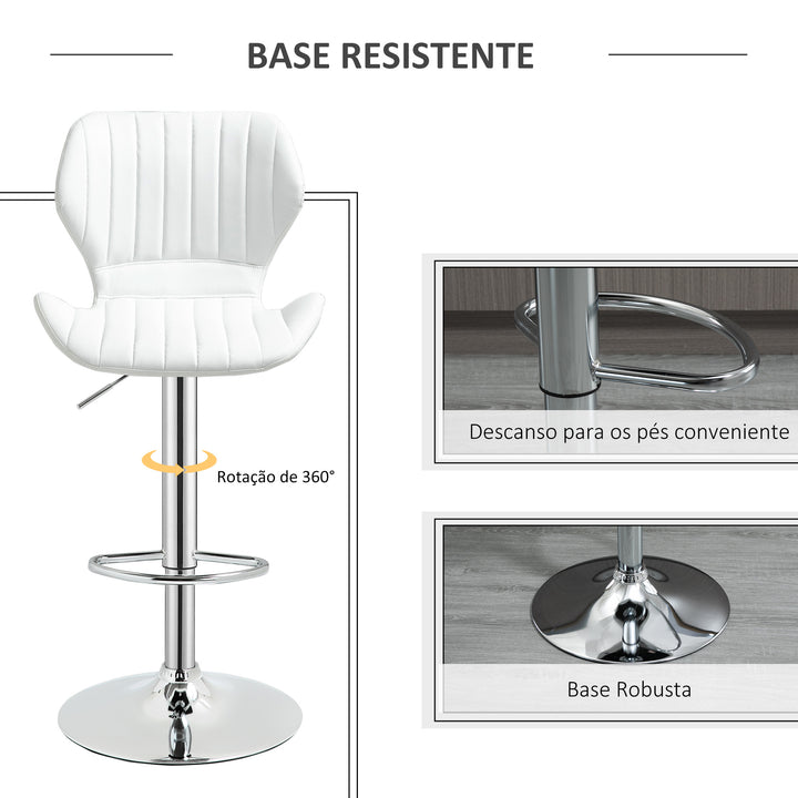 Conjunto de 2 Bancos de Bar Bancos Altos de Cozinha Giratório Altura Ajustável 91,5-113,5cm com Apoio para os Pés e Base de Metal Ø41 cm Branco
