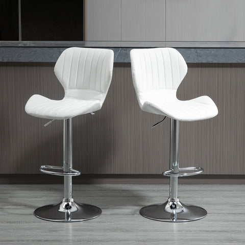 Conjunto de 2 Bancos de Bar Bancos Altos de Cozinha Giratório Altura Ajustável 91,5-113,5cm com Apoio para os Pés e Base de Metal Ø41 cm Branco