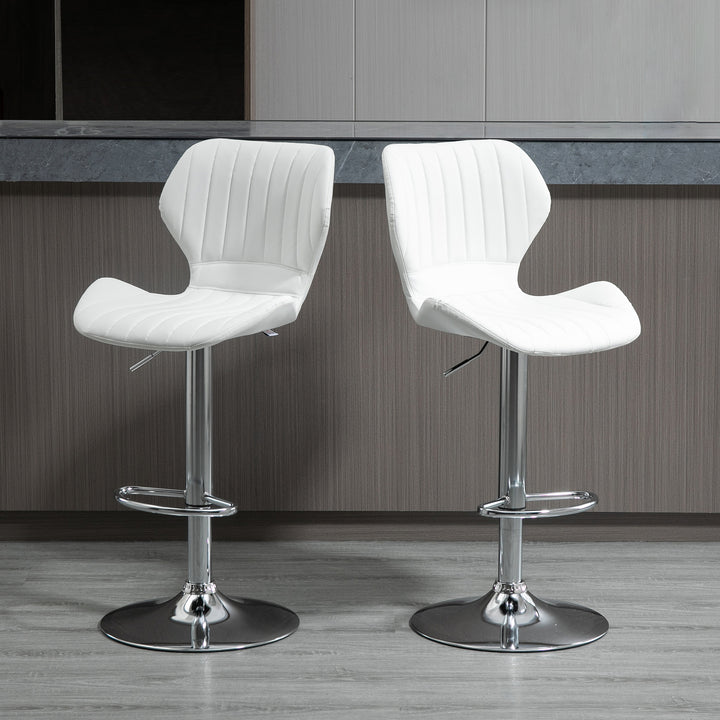Conjunto de 2 Bancos de Bar Bancos Altos de Cozinha Giratório Altura Ajustável 91,5-113,5cm com Apoio para os Pés e Base de Metal Ø41 cm Branco