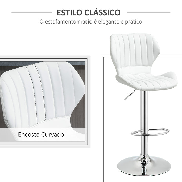 Conjunto de 2 Bancos de Bar Bancos Altos de Cozinha Giratório Altura Ajustável 91,5-113,5cm com Apoio para os Pés e Base de Metal Ø41 cm Branco