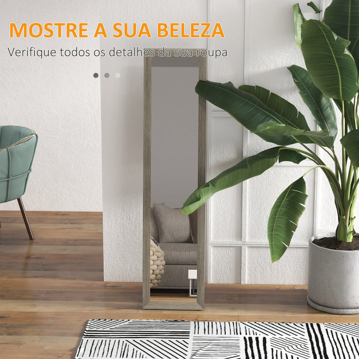 Espelho de Corpo Inteiro 37x155 cm Espelho de Pé Espelho de Parede Retangular com Estrutura de Madeira Decorativo para Sala de Estar Dormitório Corredor Cinza