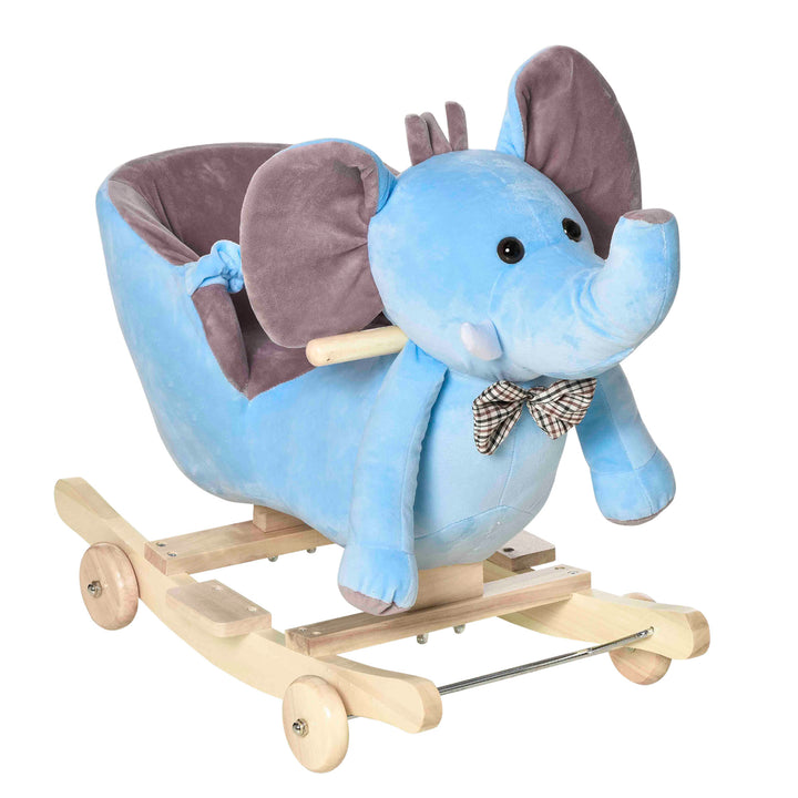 Cavalo Baloiço com Rodas e Forma de Elefante Cavalo Baloiço para Bebés acima de 18 Meses com Músicas Infantis e Cinto de Segurança Carga Máxima 60 kg 60x35x45 cm Azul