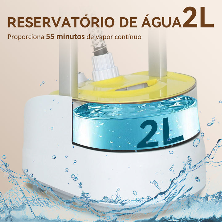 Ferro de Engomar a Vapor para Roupa 1800W Temperatura Ajustável em 11 Níveis Ferro de Engomar Vertical com Barra Dupla Depósito de 2 L Aquecimento em 38s 35x25x47-118,5 cm Amarelo