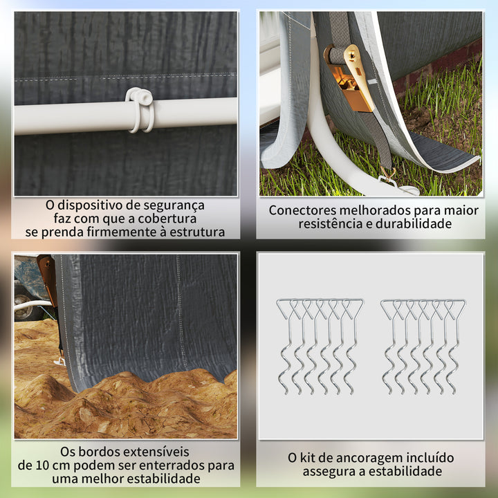 Tenda de Jardim Exterior para Ferramentas e Bicicletas, 2,4x2x2 m, Abrigo Exterior com Estrutura Metálica, 2 Portas Enroláveis com Fecho, Impermeável, Anti-UV, Garagem Portátil, Cinzento