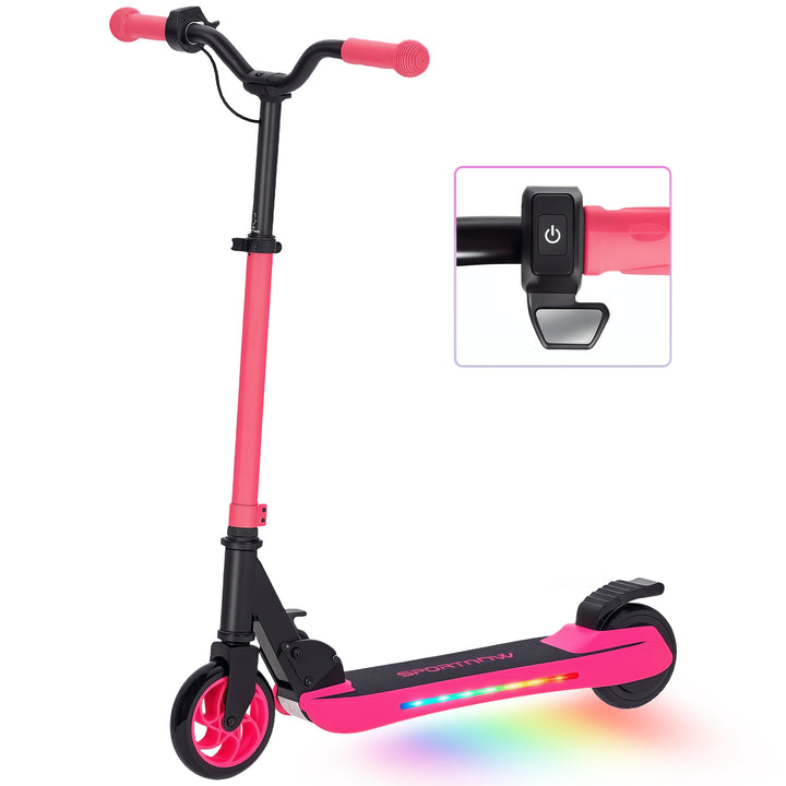 Trotinete Elétrica Dobrável para Crianças acima de 6 Anos Motor 120 W Autonomia 6 km e Máximo 10 km/h com Travão Altura Ajustável Luzes LED e Estrutura de Alumínio 74x52x83-87 cm Rosa