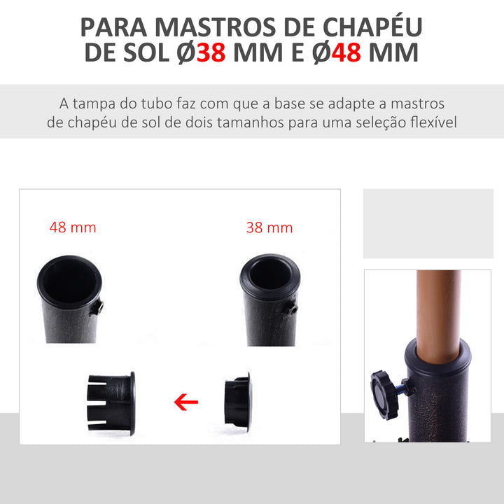 Base para Chapéu de Sol Peso 15 kg Base de Chapéu de Sol de Resina para Mastros de Ø3,8 cm y Ø4,8 cm para Varanda Pátio Jardim 47x47x32 cm Preto e Bronze