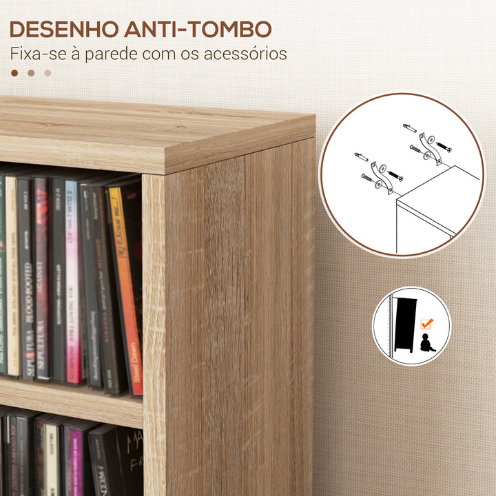 Estante para CD ou DVD Suporte para CD com 12 Compartimentos para 204 CDs e Prateleira Ajustável para Sala de Estar Dormitório Escritório 2 Unidades 21x22,5x88,5 cm Madeira