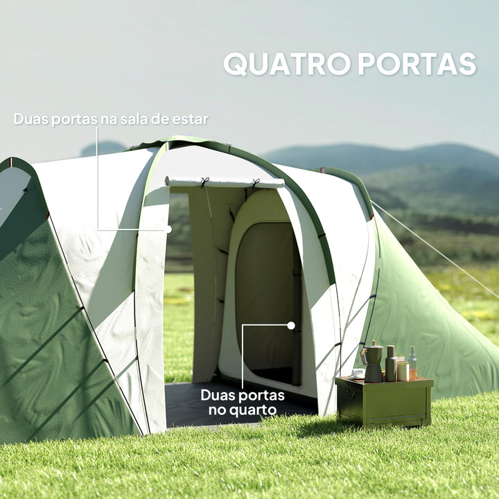 Tenda de Campismo Familiar para 4-6 Pessoas com 2 Dormitórios Tenda de Campismo Grande Impermeável 3000 mm com Bolsa de Transporte 555x225x190 cm Cinza e Verde