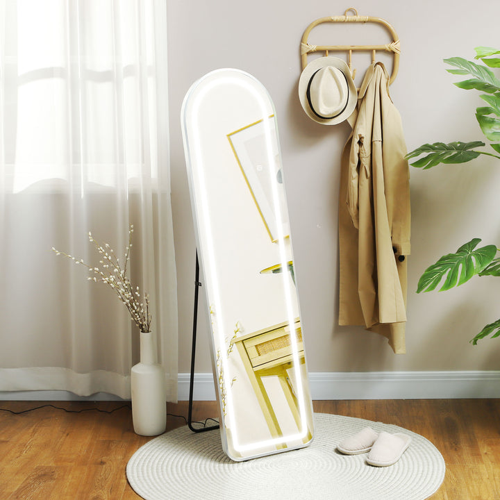 Espelho de Pé com Luzes LED 40x150 cm Espelho de Corpo Inteiro com Estrutura em Liga de Alumínio Iluminação em 3 Cores Função de Memória e Controlo Tátil Inteligente Prata