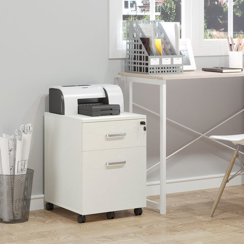 Armário móvel para arquivos A4 com rodas 2 gavetas e fechadura 40x44x54,6 cm Branco