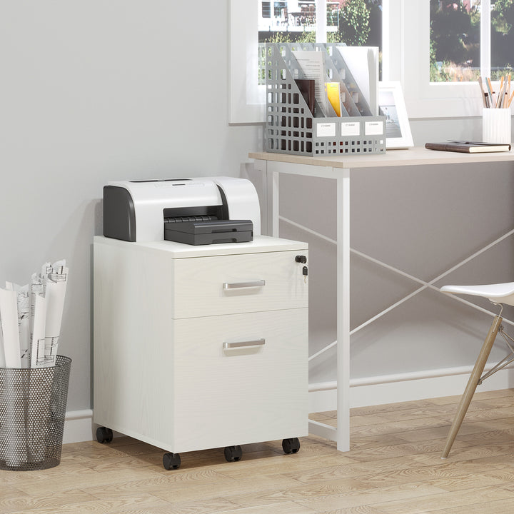 Armário móvel para arquivos A4 com rodas 2 gavetas e fechadura 40x44x54,6 cm Branco