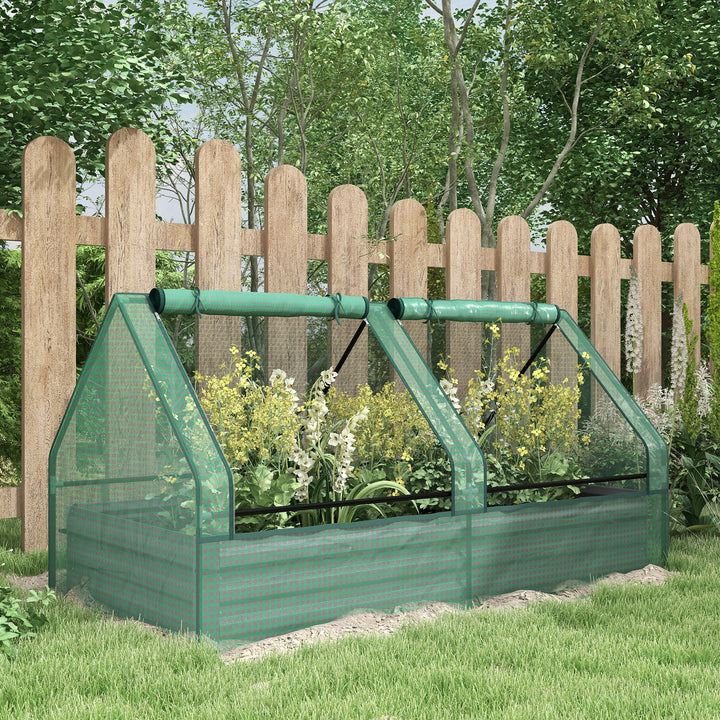 Floreira Exterior Grande com Mini Estufa Horta em Aço Galvanizado com Base Aberta Resistente às Intempéries para Jardim Terraço Varanda 185x95x92 cm Cinzento e Verde