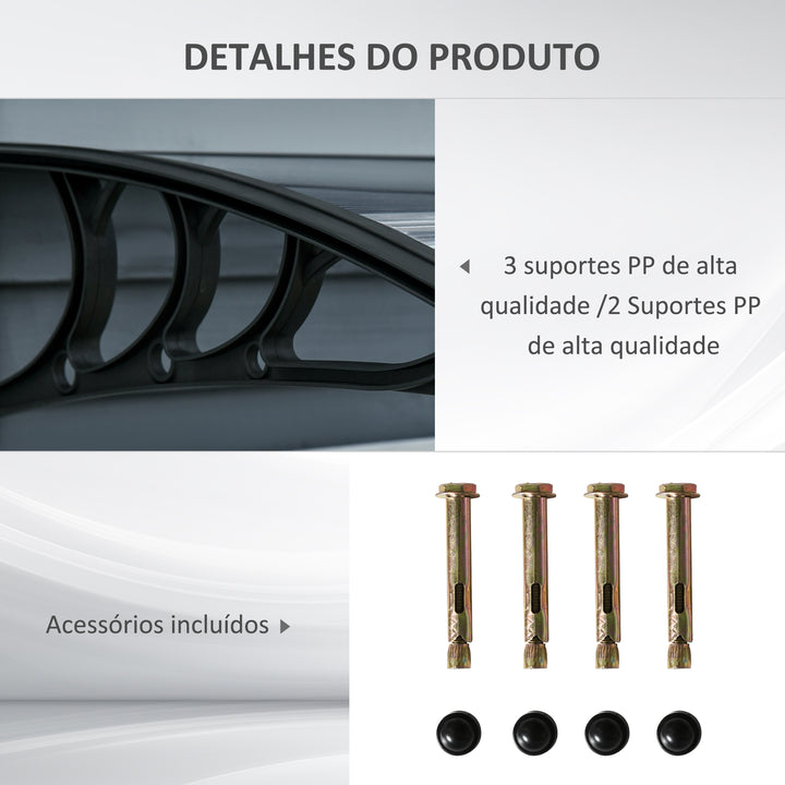 Marquise para Portas e Janelas 100x75x23 cm Marquise de Proteção contra Sol e Chuva com Cobertura de Policarbonato Preto