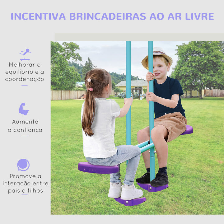 Conjunto de Baloiços de Jardim de Metal com Altura Ajustável Baloiços para Crianças acima de 3 Anos com Baloiço Duplo Baloiço para Pátio Exterior 280x140x178 cm Azul e Roxo