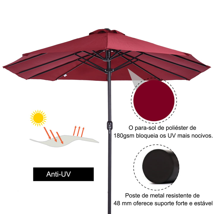 Pára-Sol duplo com Manivela Resistente À Água e Proteção UV 460x240 cm Vermelho