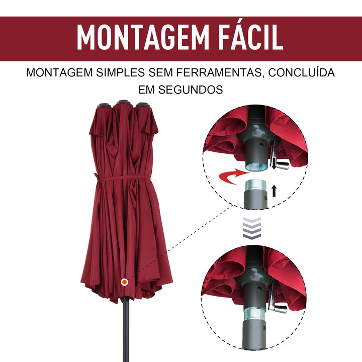 Pára-Sol duplo com Manivela Resistente À Água e Proteção UV 460x240 cm Vermelho