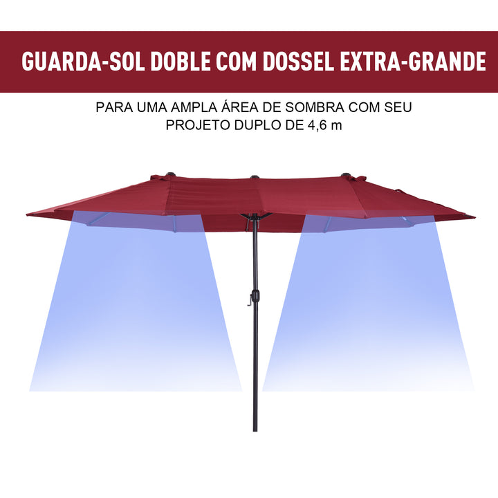 Pára-Sol duplo com Manivela Resistente À Água e Proteção UV 460x240 cm Vermelho