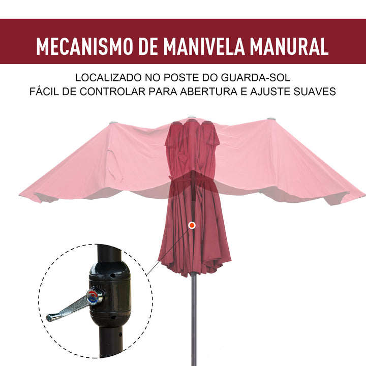Pára-Sol duplo com Manivela Resistente À Água e Proteção UV 460x240 cm Vermelho