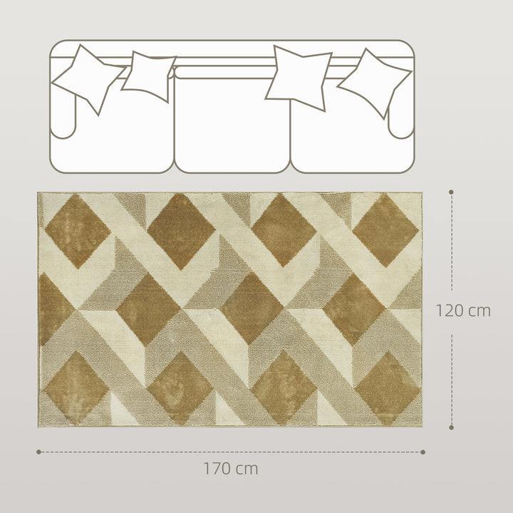 Tapete Sala de Estar 170x120 cm Tapete Lavável na Máquina de Lavar Pelo Curto Estilo Moderno Tapete para Sala de Estar Quarto Sala de Jantar Creme e Marrom Claro