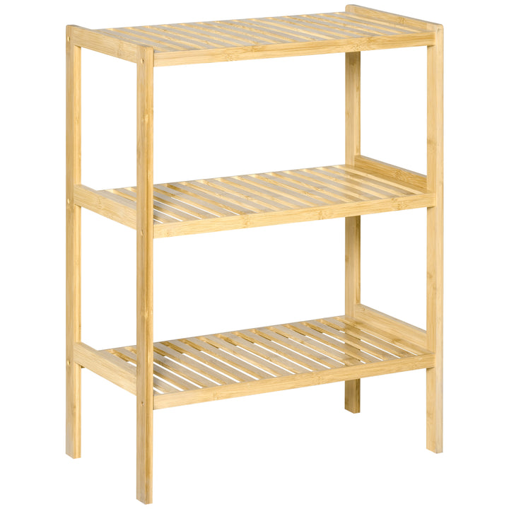 Estante de Bambú de 3 Níveis Móvel Organizador Multifuncional para Casa de Banho Cozinha Sala de Estar 62x33x80cm Natural