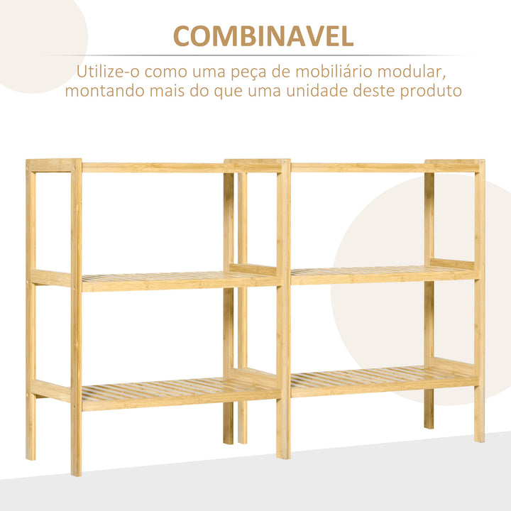 Estante de Bambú de 3 Níveis Móvel Organizador Multifuncional para Casa de Banho Cozinha Sala de Estar 62x33x80cm Natural