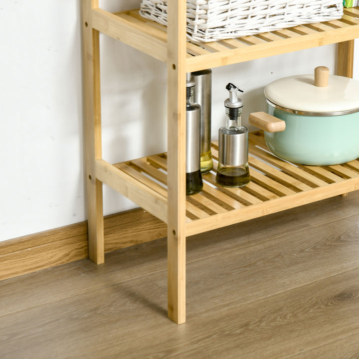 Estante de Bambú de 3 Níveis Móvel Organizador Multifuncional para Casa de Banho Cozinha Sala de Estar 62x33x80cm Natural
