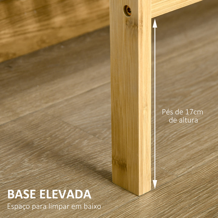 Estante de Bambú de 3 Níveis Móvel Organizador Multifuncional para Casa de Banho Cozinha Sala de Estar 62x33x80cm Natural