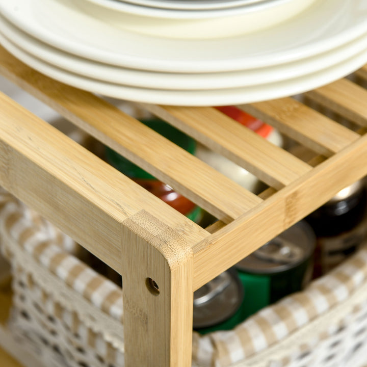 Estante de Bambú de 3 Níveis Móvel Organizador Multifuncional para Casa de Banho Cozinha Sala de Estar 62x33x80cm Natural