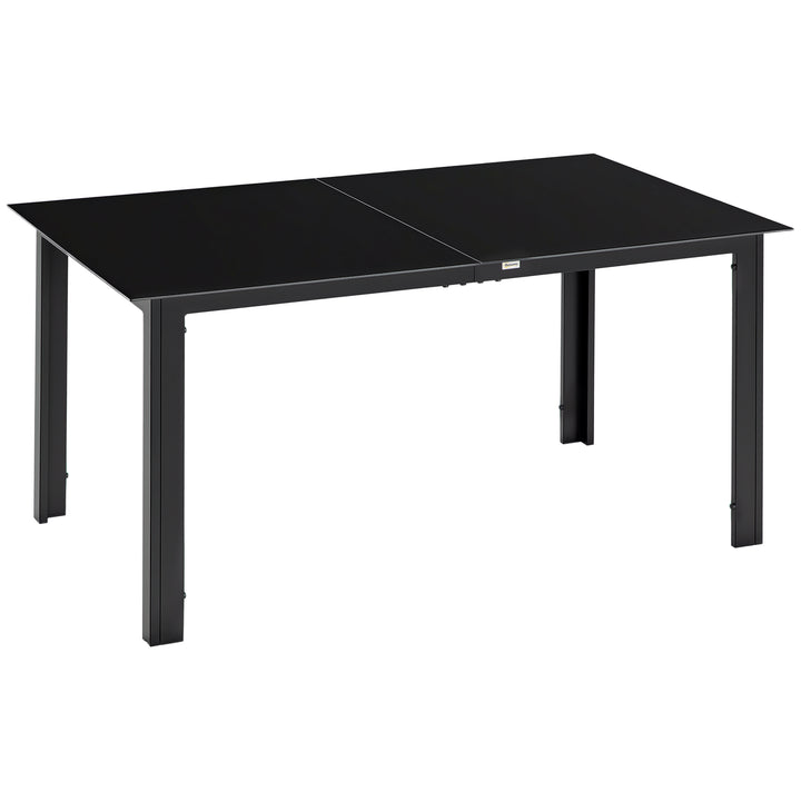 Mesa de Jardim Retangular para 6 Pessoas Mesa de Jantar Exterior com Estrutura de Alumínio e Bancada de Vidro Temperado Carga 50 kg para Terraço Varanda 150x90x74 cm Preto