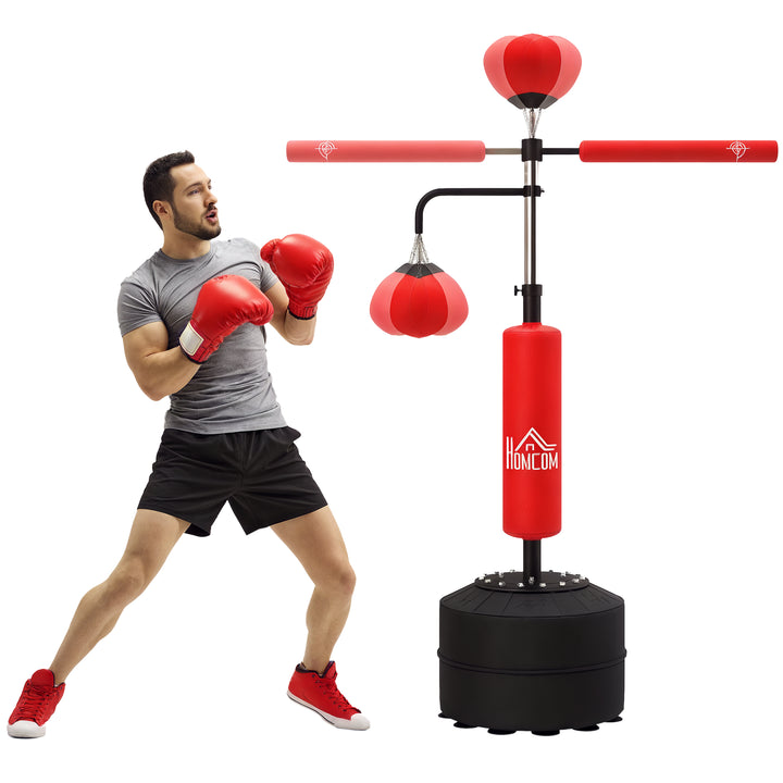 Punching Ball de Boxe com Altura Ajustável com 2 Bolas de Velocidade Barra Giratória 360° e Base Preenchida com Água ou Areia Punching Ball para Adultos 88x50x160-230 cm Vermelho e Preto