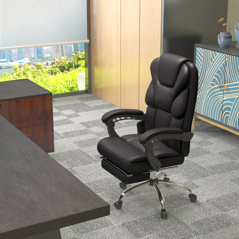 Cadeira de Escritório com 6 Pontos de Massagem Cadeira Executiva Reclinável de PU com Controlo Remoto Altura Ajustável Encosto Alto Apoio para os Pés e Bolso 63x57x118-126 cm Marrom