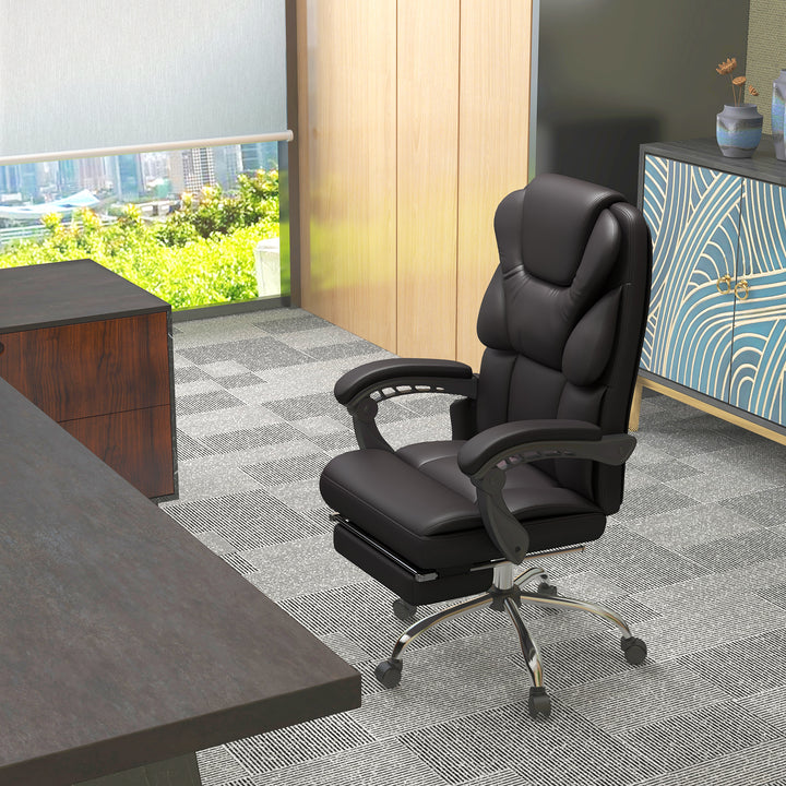 Cadeira de Escritório com 6 Pontos de Massagem Cadeira Executiva Reclinável de PU com Controlo Remoto Altura Ajustável Encosto Alto Apoio para os Pés e Bolso 63x57x118-126 cm Marrom