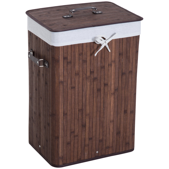Cesto para Roupa Suja Dobrável com Tampa Cesta de Lavandaría Retangular Bambú 70L com Asas 40x30x60cm Castanho