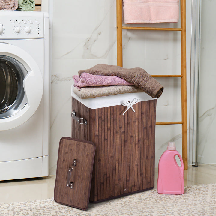 Cesto para Roupa Suja Dobrável com Tampa Cesta de Lavandaría Retangular Bambú 70L com Asas 40x30x60cm Castanho