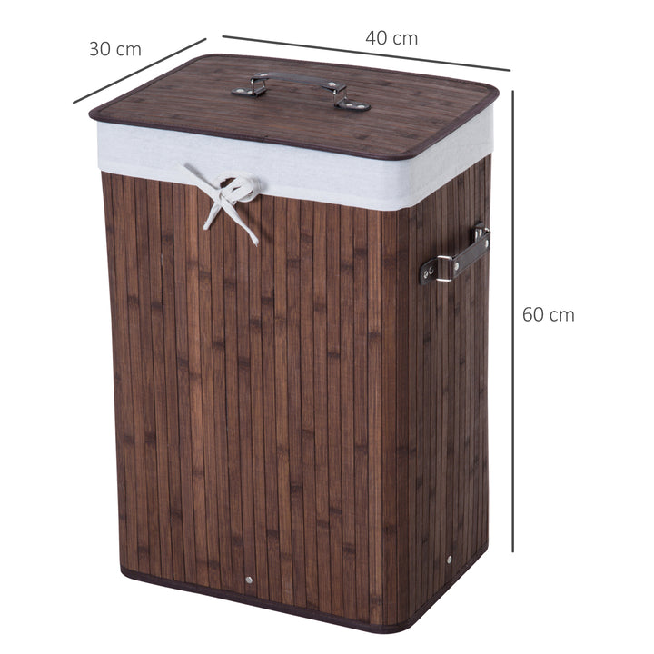 Cesto para Roupa Suja Dobrável com Tampa Cesta de Lavandaría Retangular Bambú 70L com Asas 40x30x60cm Castanho