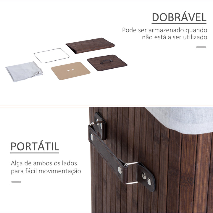 Cesto para Roupa Suja Dobrável com Tampa Cesta de Lavandaría Retangular Bambú 70L com Asas 40x30x60cm Castanho