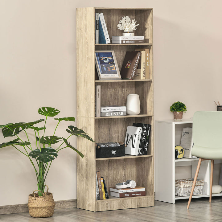 Estante de 5 niveis com 3 prateleiras ajustáveis ??Armazenamento para sala de estar Escritório 63x29,5x176 cm Madeira