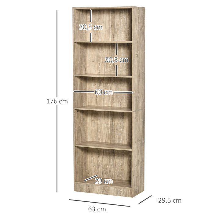 Estante de 5 niveis com 3 prateleiras ajustáveis ??Armazenamento para sala de estar Escritório 63x29,5x176 cm Madeira
