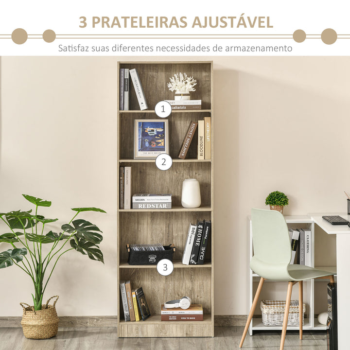 Estante de 5 niveis com 3 prateleiras ajustáveis ??Armazenamento para sala de estar Escritório 63x29,5x176 cm Madeira