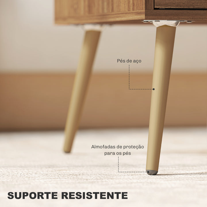 Mesa de Centro Mesa Auxiliar para Sala de Estar com 2 Gavetas e Pés de Aço para Dormitório Sala de Estar 100x50x41 cm Marrom
